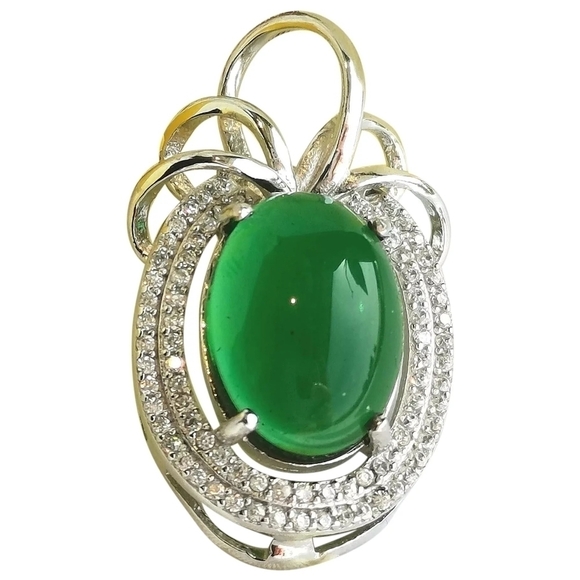 Sterling Silver Green Onyx CZ Pendant - Picture 1 of 6